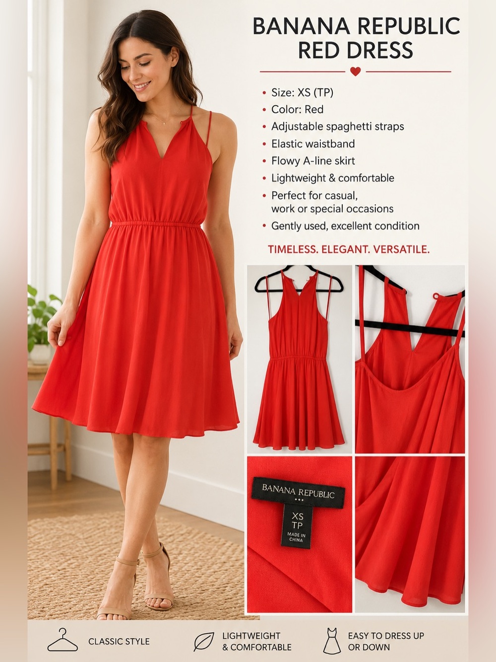 Banana Republic Red V-Neck Spaghetti Strap Mini Dress